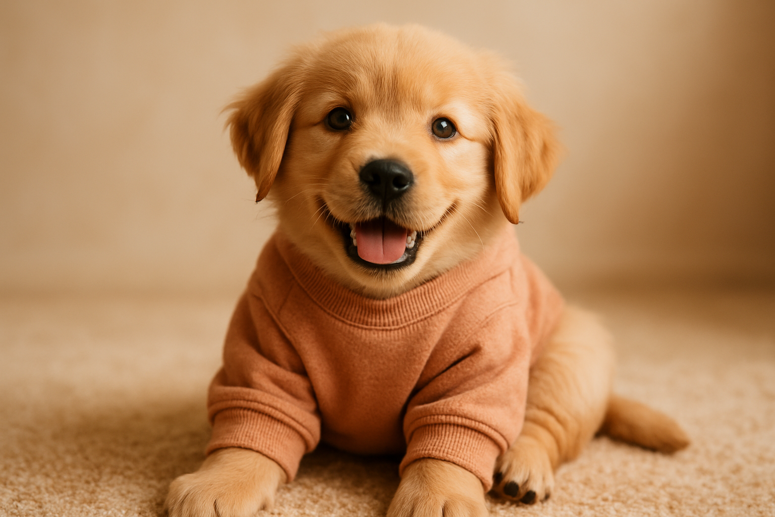 create a picture of a pup in an adorebale sweatshirt